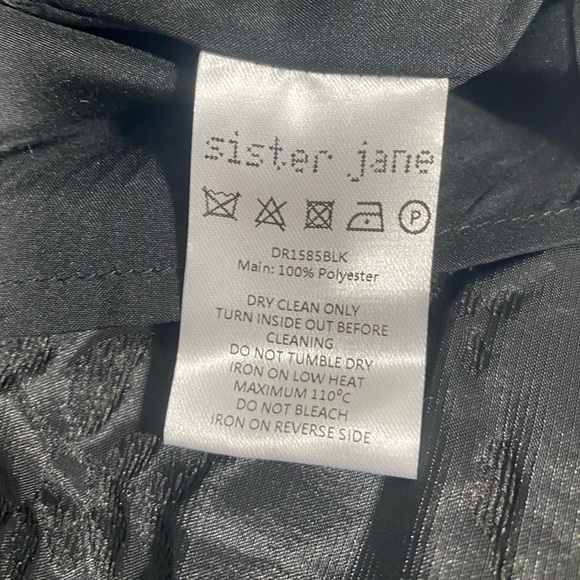 SISTER JANE Grange Jacquard Mini Dress Long Sleeve Rhinestone Buttons Black - Picture 13 of 14